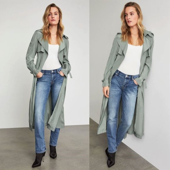 *NWT* BCBG MaxAzria “Celina” Draped Kelly Green Belted Trench Coat XXS - Picture 3 of 15